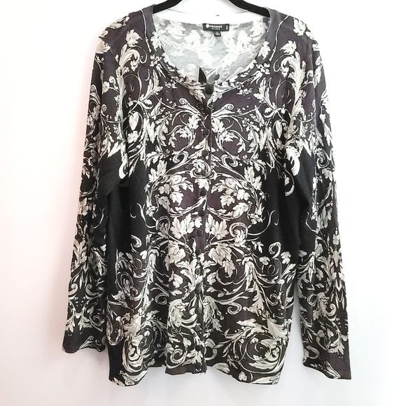 Premise Sweaters - NWT Premise Black Multi Color Lightweight Button Cardigan Size 0X   Plus…